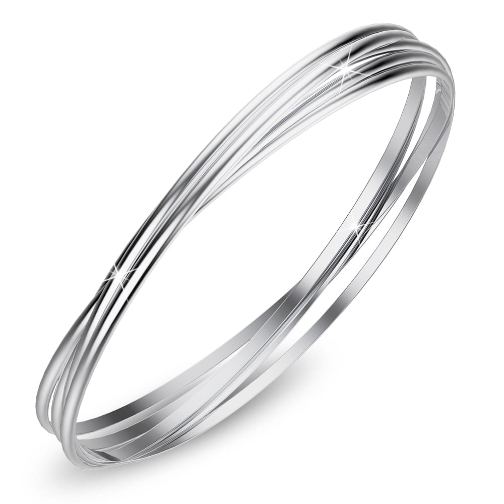 Boxed Solid 925 Sterling Silver Interlocking Bangle and Ring Set