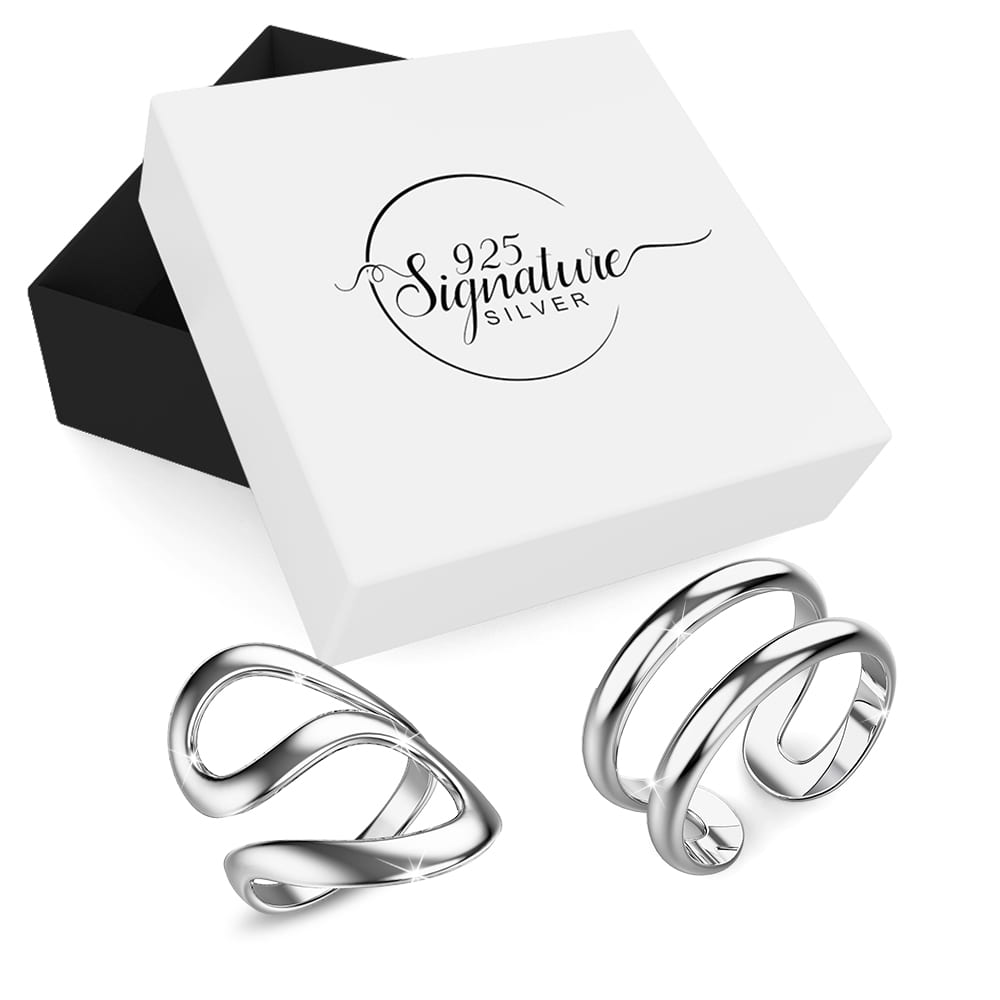 Boxed Solid 925 Sterling Silver Alate Touch 2 Pc Rings Set