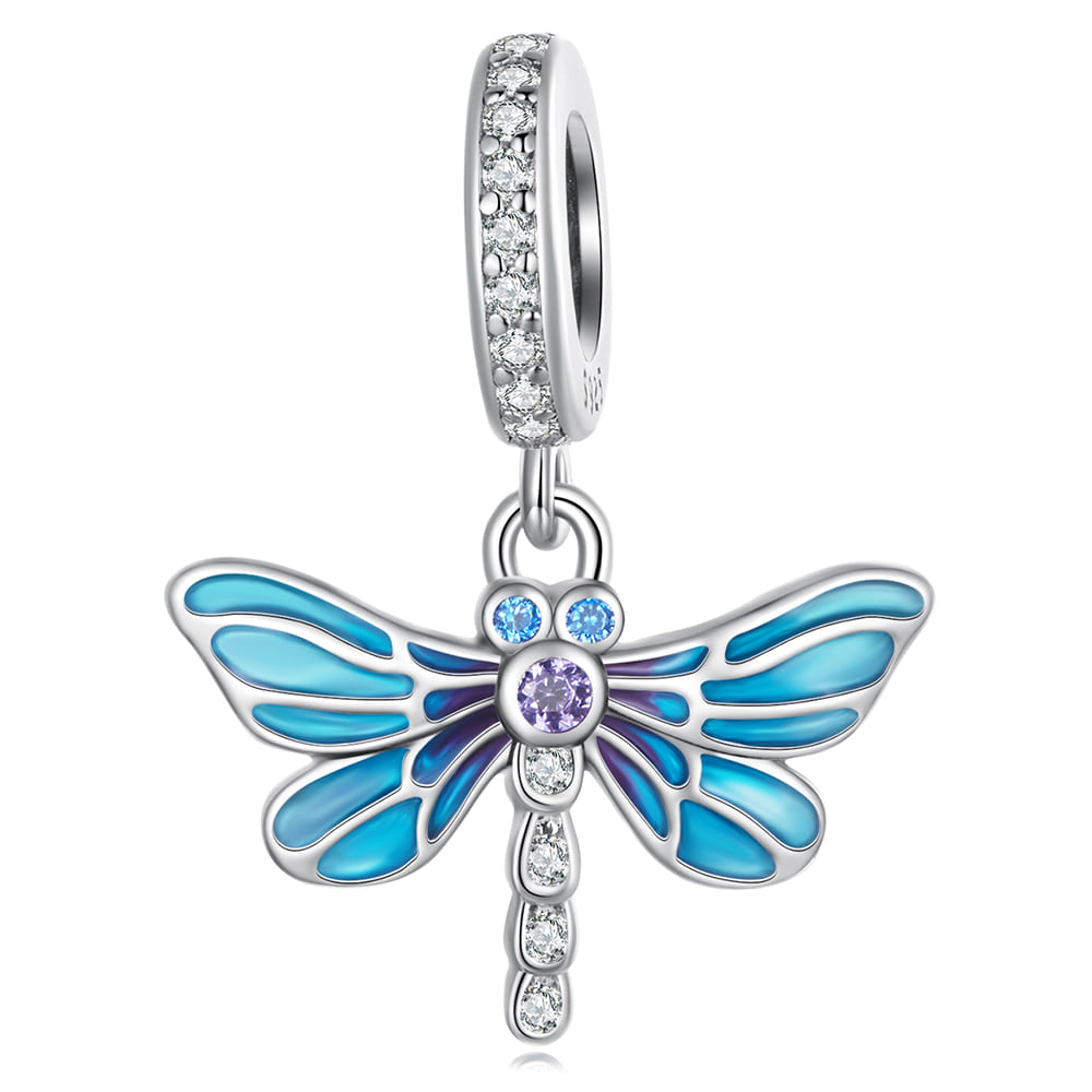 Boxed 925 Sterling Silver Dragonfly at Disco Charm & Earrings Set