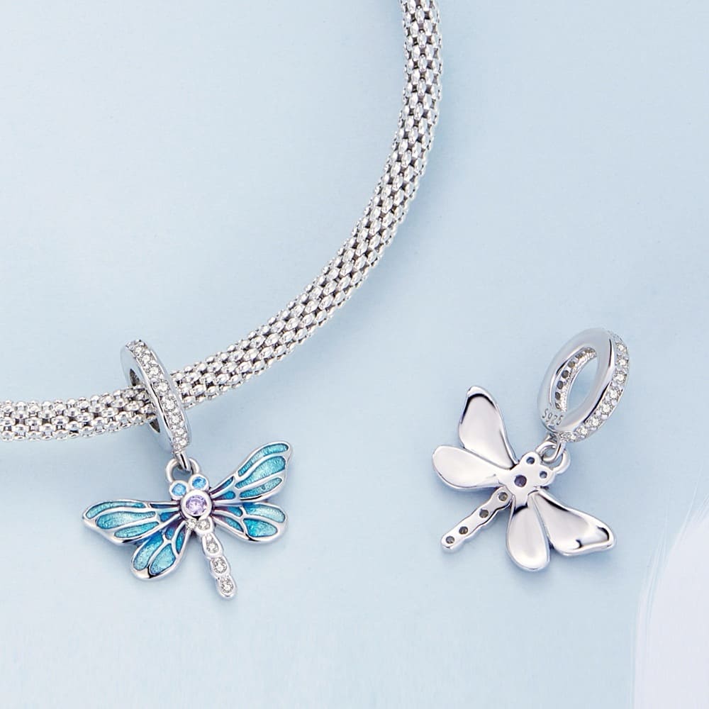 Boxed 925 Sterling Silver Dragonfly at Disco Charm & Earrings Set