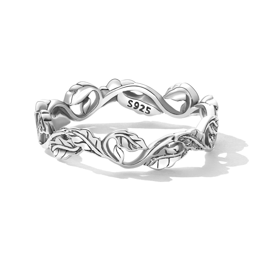 Boxed Solid 925 Signature Silver Entwined Garden Ring & Signature Silver Olive Leaves  Arc Earrings