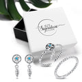 Boxed Solid 925 Signature Silver 2pc Pentagram twisted rope stacking rings & Pentagram Dangle Earrings set