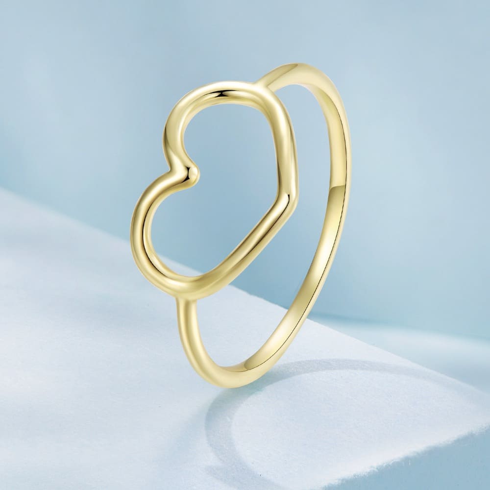 Boxed Solid 925 Signature Silver Wide Golden Heart Ring & Queen Of Hearts Stud Earrings In Gold