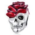 Boxed Solid 925 Signature Silver Romeo In Grave Skull & Red Rosy Rose Charm