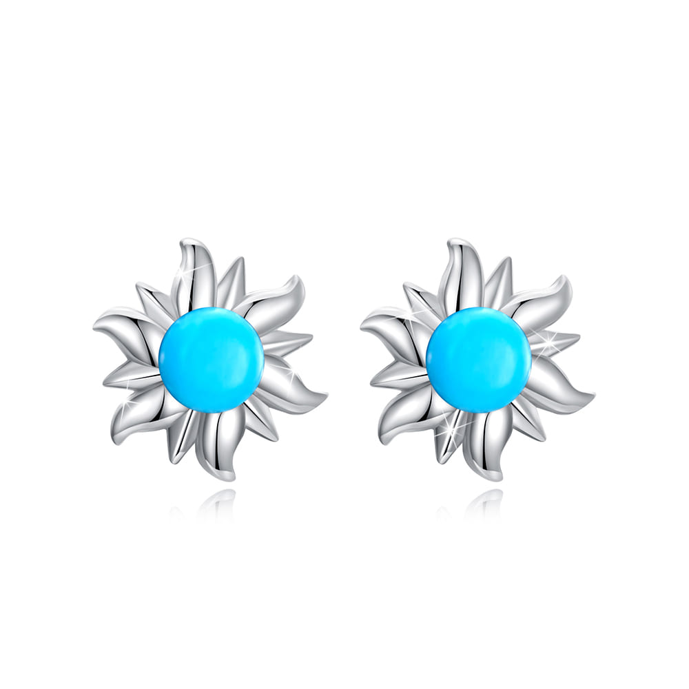 Boxed Solid 925 Signature Silver Bubble Gum & Sunday Sun Ray Stud Earrings