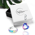 Boxed Solid 925 Signature Silver Love In The Galaxy Charm & Rainbow Heart Open Cut Ear Cuff