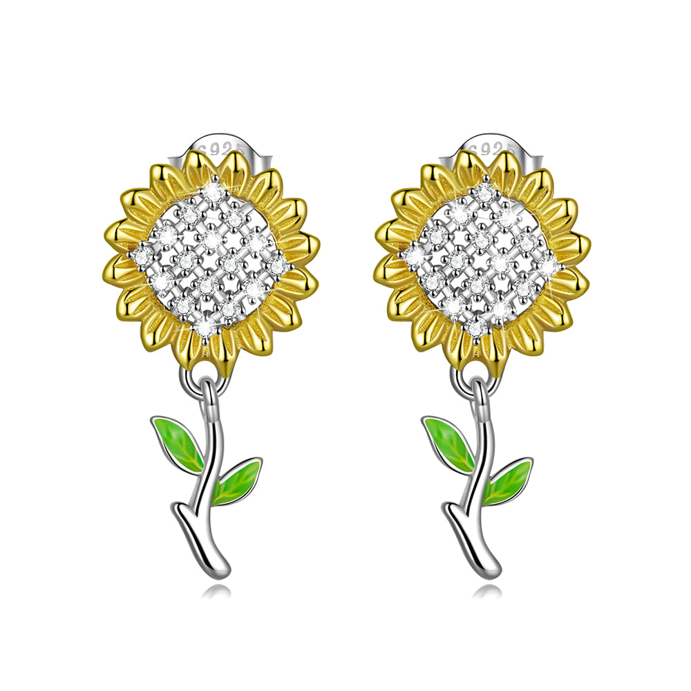 Boxed Solid 925 Signature Silver Summer Dance Sunflower Stud & Silver Tulip Opening Pearl Stud Earrings.