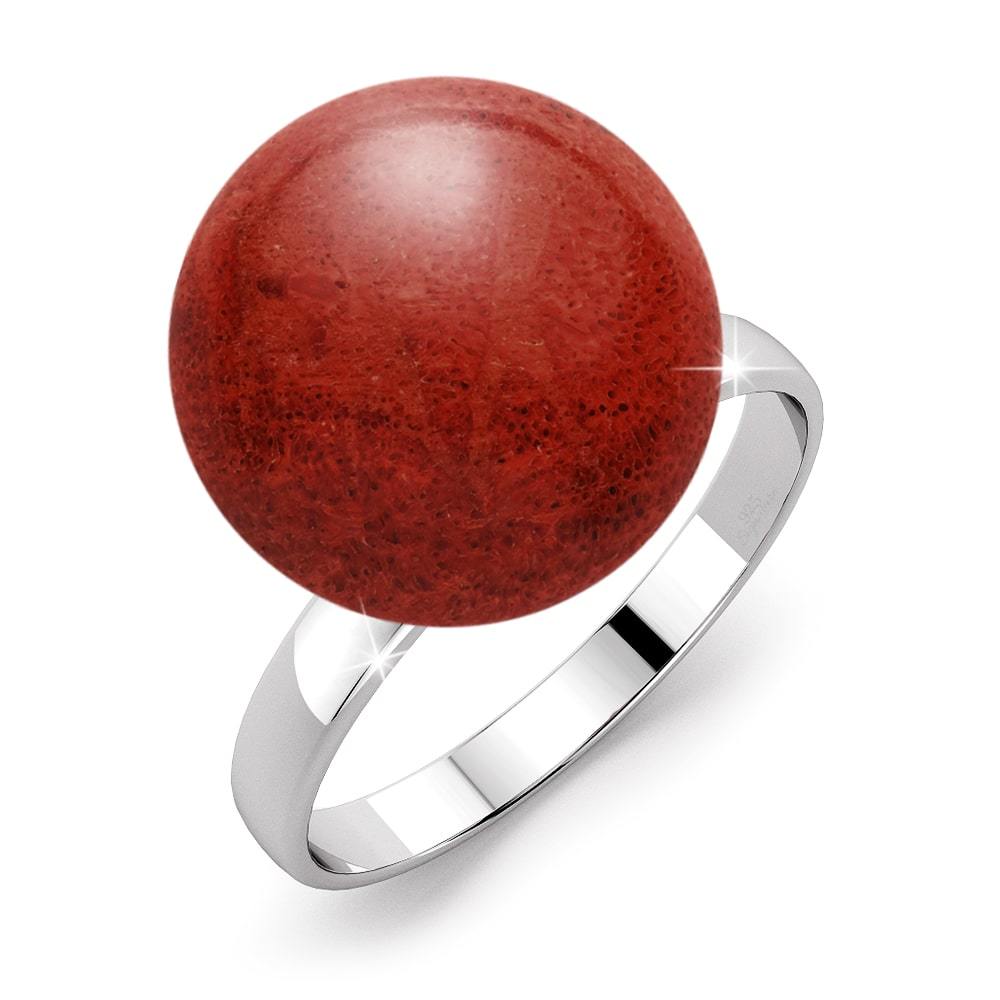 Solid 925 Sterling Silver Tint of Coral Red Ring