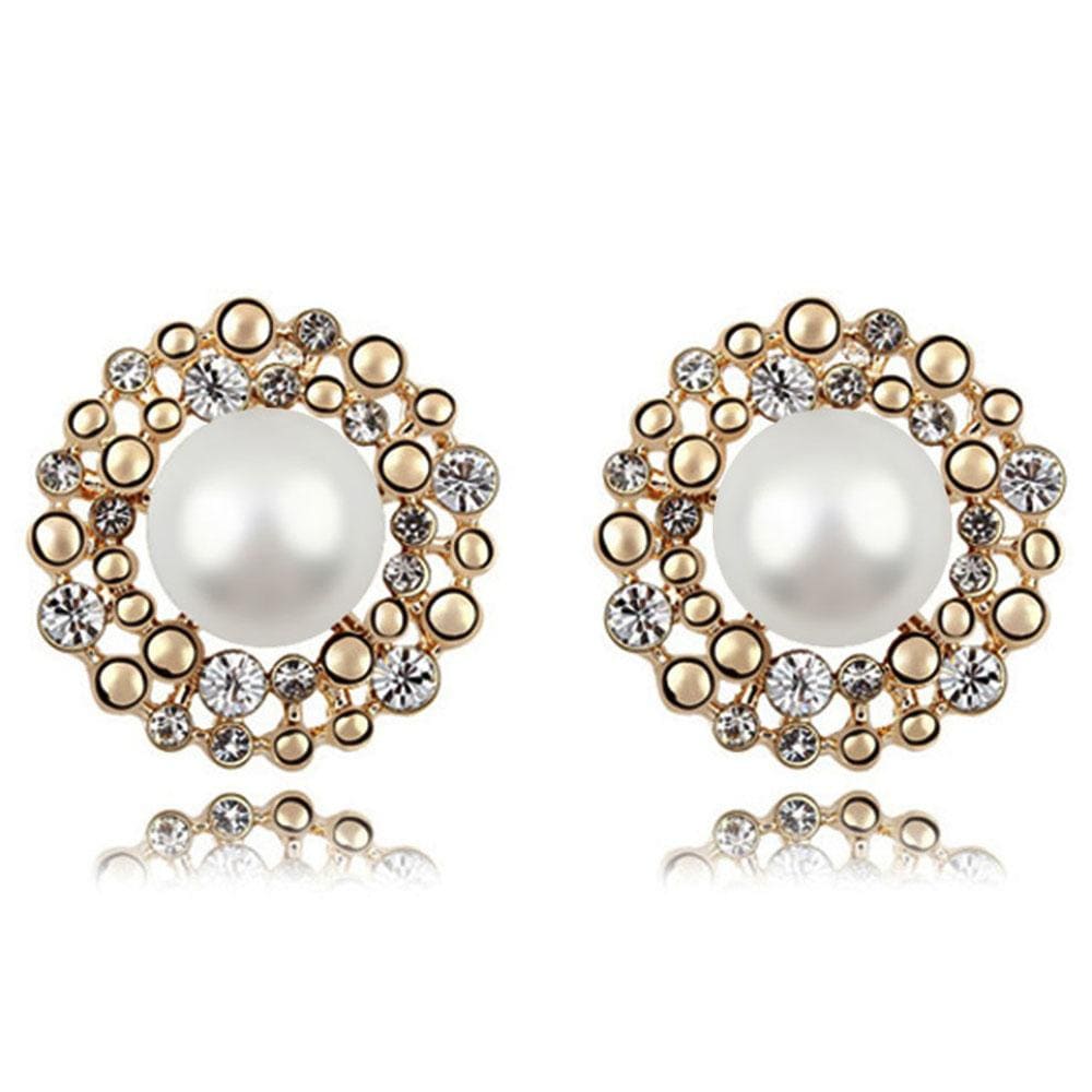 Stud Earrings White Embellished With Swarovski® Crystal Pearls - Brilliant Co