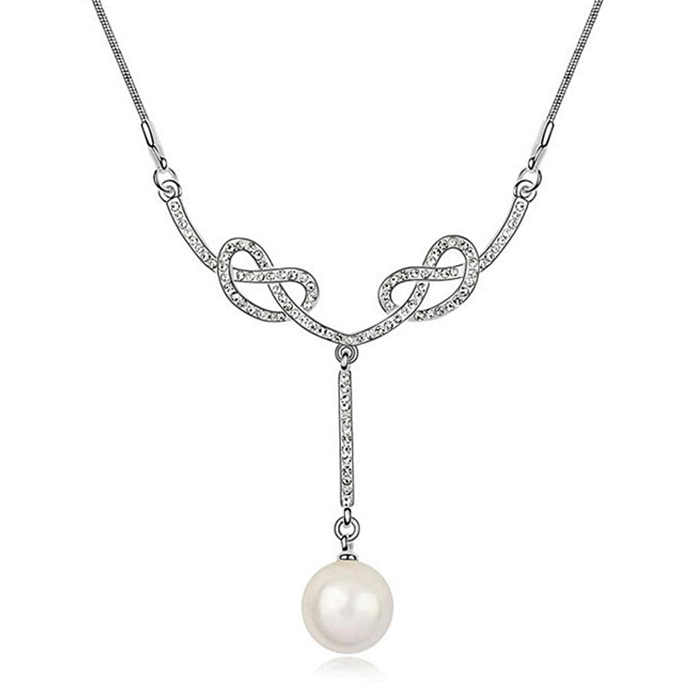 White Necklace Embellished With Swarovski® Crystal Pearls - Brilliant Co