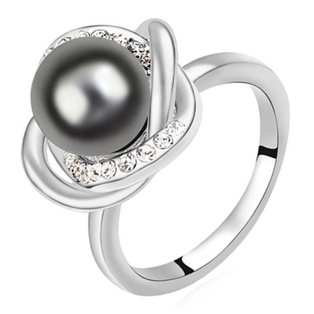 Pearl and Crystal Ring Tahitian Embellished with Swarovski crystals