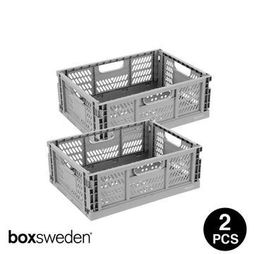 Boxsweden 14L FOLDAWAY STORAGE BASKET/BOX CONTAINER ORGANISATION ASSORTED -GREY 2PC PACK