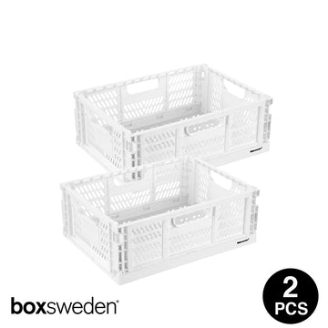 Boxsweden 14L FOLDAWAY STORAGE BASKET/BOX CONTAINER ORGANISATION ASSORTED-WHITE 2PC PACK