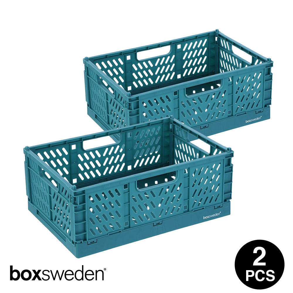 Boxsweden 6.3L FOLDAWAY STORAGE BASKET /BOX CONTAINER ORGANISATION ASSORTED-TEAL 2PC PACK