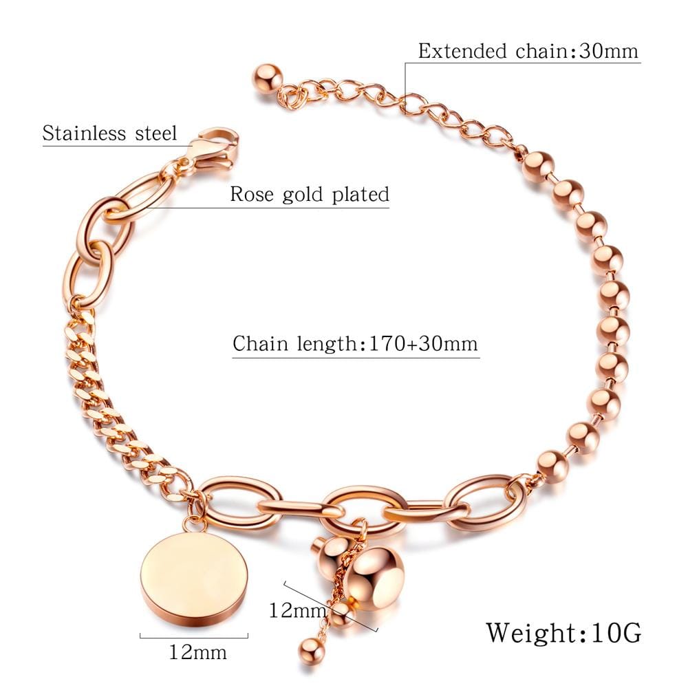 Rheeya Circle Charm Ball Chain Rose Gold Layered Bracelet