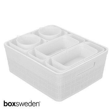 Boxsweden  IVY WEAVE BASKET 10PC HOME ORGANISATION SET - WHITE