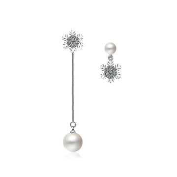Sparkling Zirconias Snow with White Pearl Drop Earrings - Brilliant Co