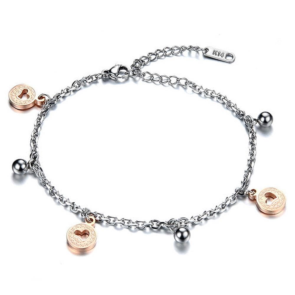 Hearts And Ball Charm Two Tone Anklet - Brilliant Co