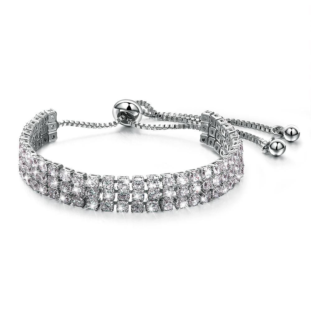 Three Row Created Diamond Pull-Tie Tennis Bracelet White Gold