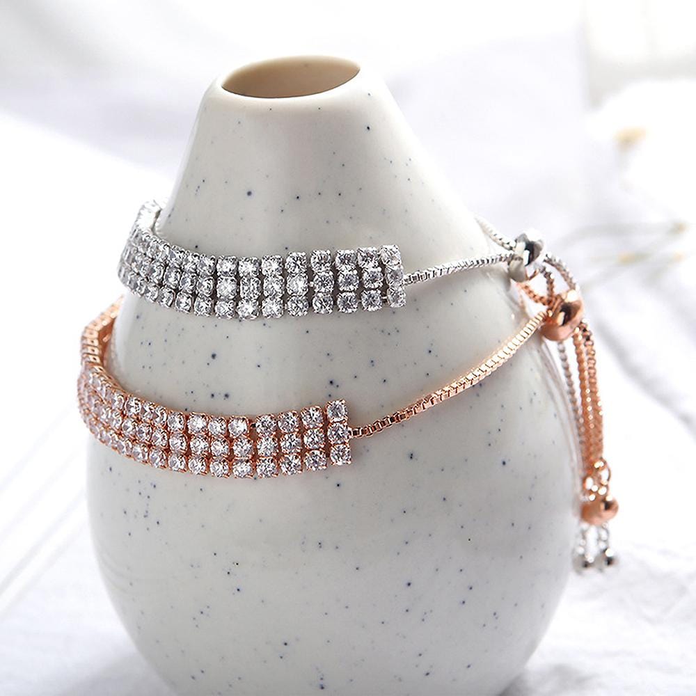 Three Row Created Diamond Pull-Tie Tennis Bracelet White Gold