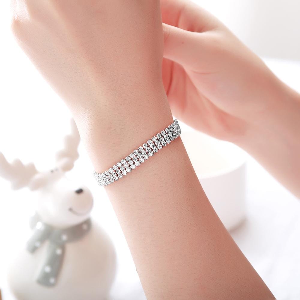 Three Row Created Diamond Pull-Tie Tennis Bracelet White Gold