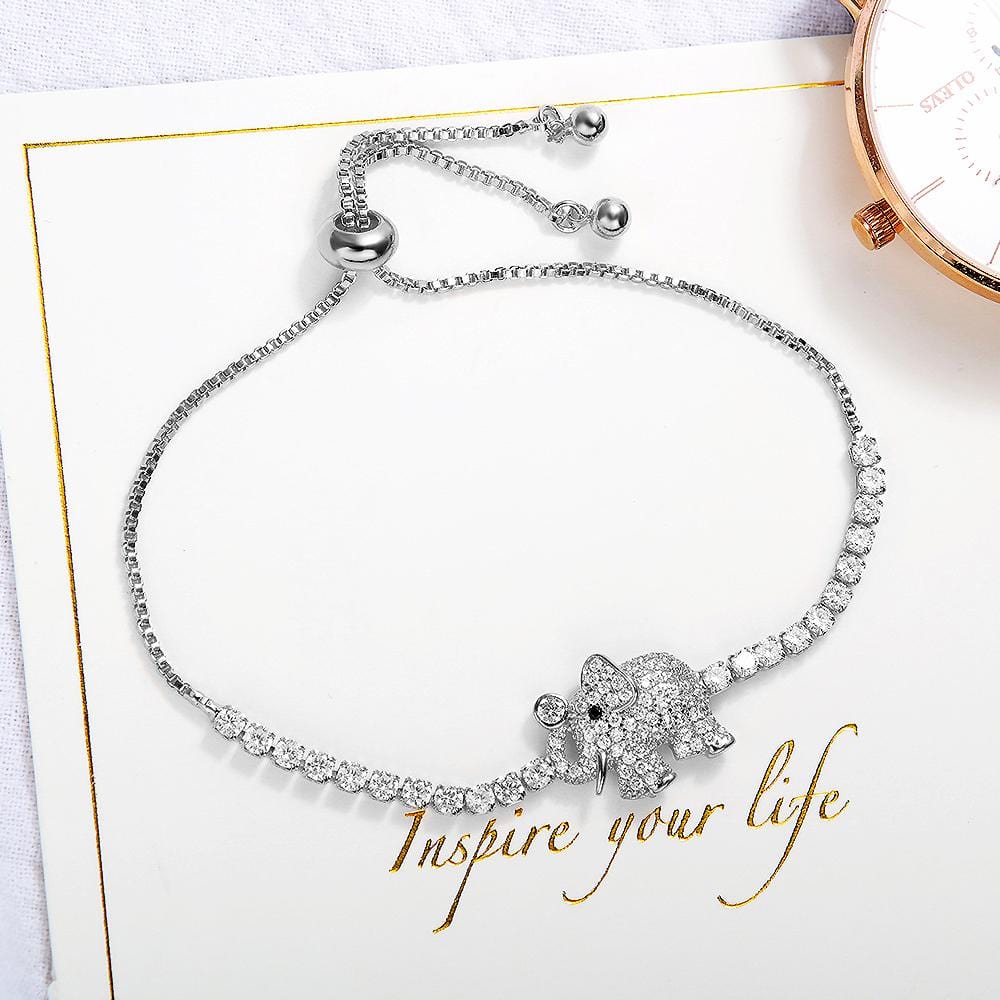 Baby Elephant Pull-Tie Tennis Bracelet White Gold