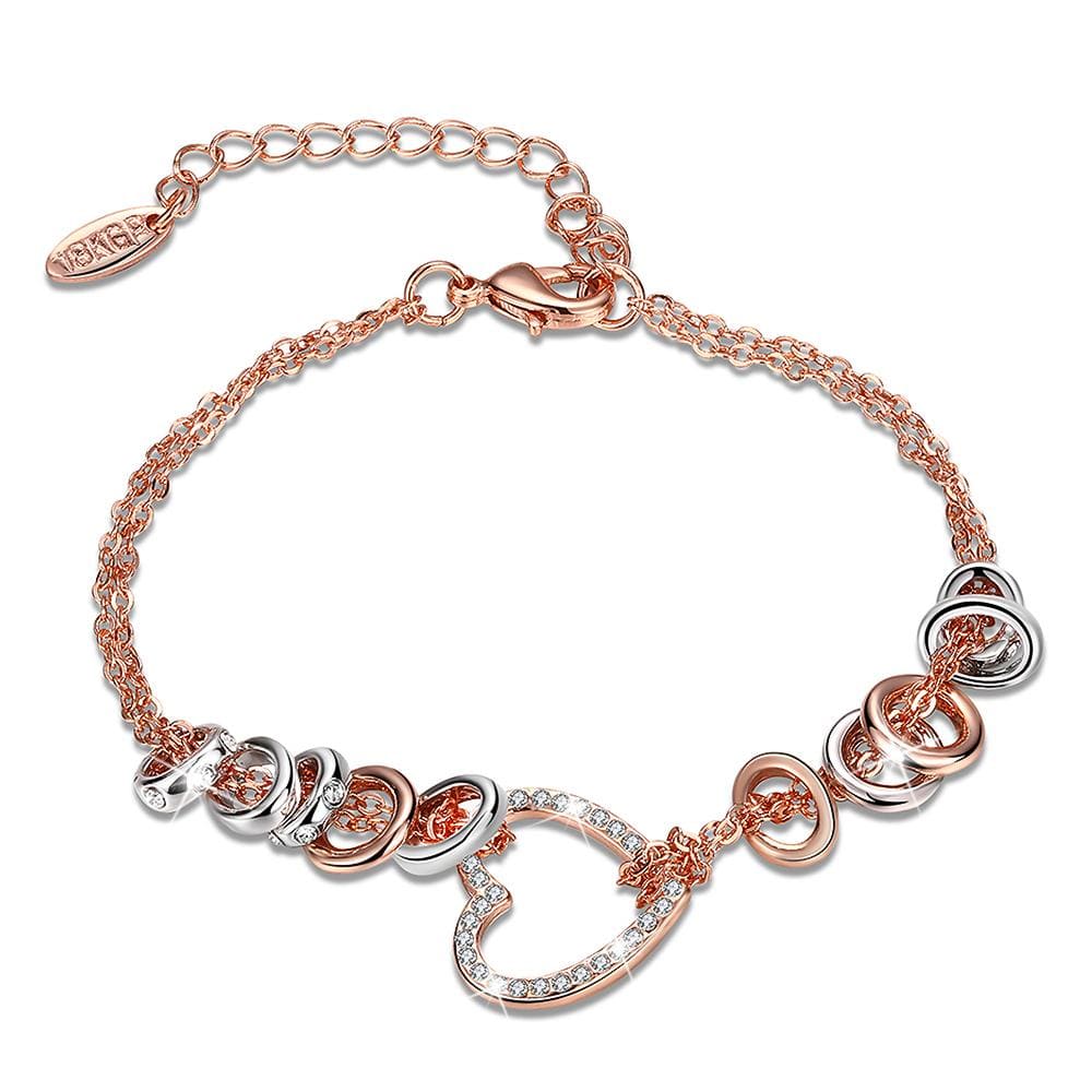 Lovely Hearts Zircon Embellished Two Tone Gold Layered Charm Bracelet