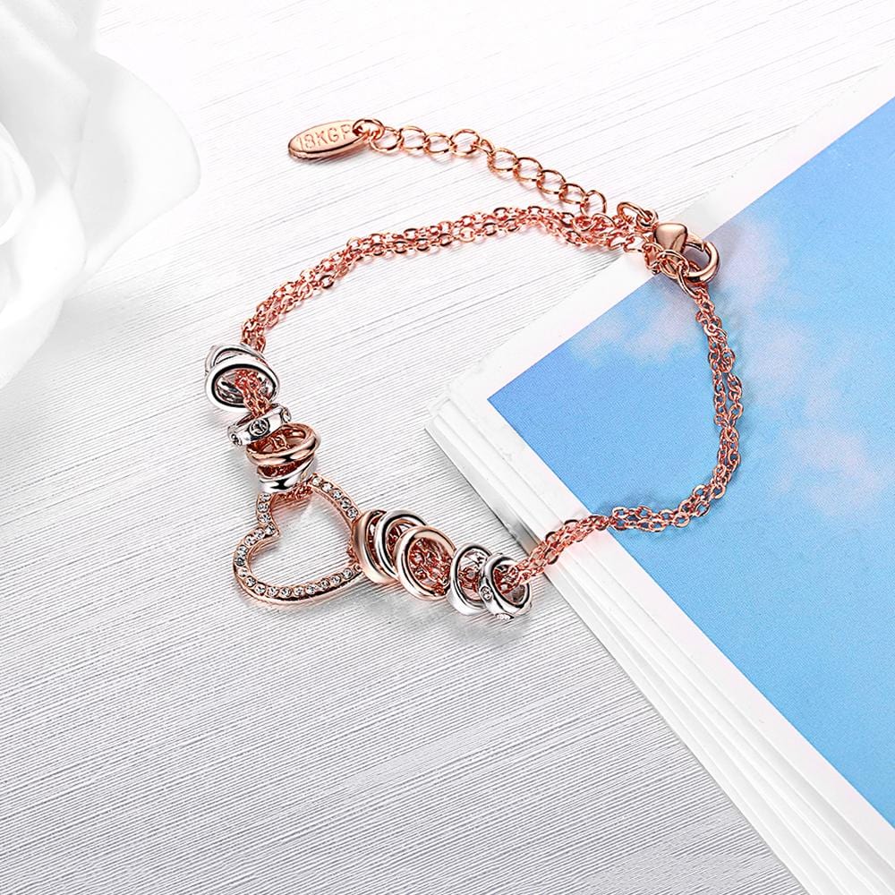 Lovely Hearts Zircon Embellished Two Tone Gold Layered Charm Bracelet