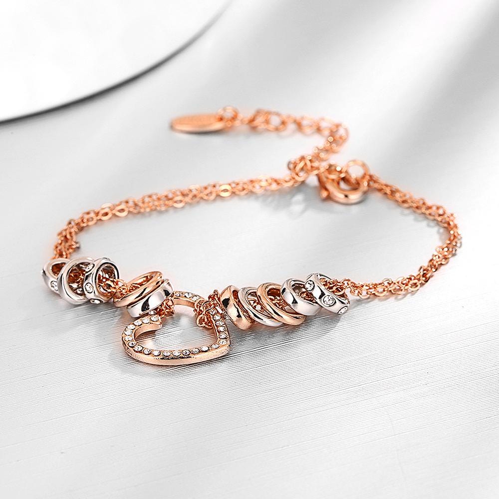 Lovely Hearts Zircon Embellished Two Tone Gold Layered Charm Bracelet