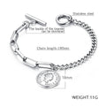 Lucky Coin Charm Toggle Clasp Bracelet in White Gold Layered Steel Jewellery