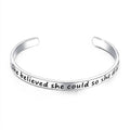 Inspirational Inscription Cuff Bangle in White Gold Layered Steel Jewellery - Brilliant Co