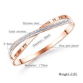 Roman Numeral Criss Cross Bangle with Created Diamonds in Rose Gold Layered Steel Jewellery