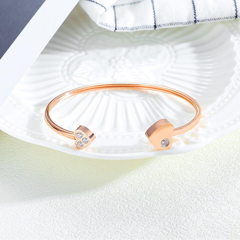Heart Love Open Cuff Bangle in Rose Gold Layered Steel Jewellery - Brilliant Co