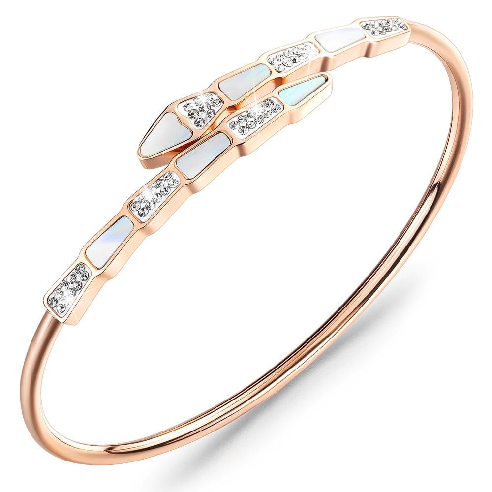 Scorpion Tail Cuff Bangle with Created Diamonds in Rose Gold Layered Steel Jewellery