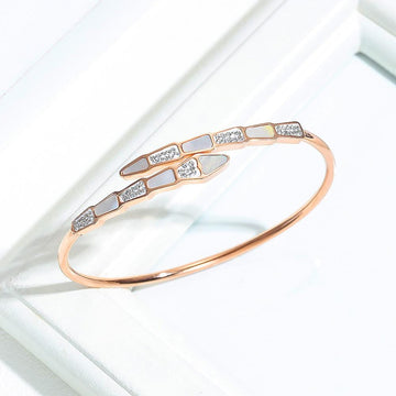 Scorpion Tail Cuff Bangle with Created Diamonds in Rose Gold Layered Steel Jewellery