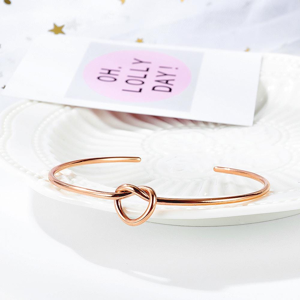 Single Knotted Tie Promise Open Cuff Bangle in Rose Gold Layered Steel Jewellery - Brilliant Co
