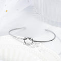 Single Knotted Tie Promise Open Cuff Bangle in White Gold Layered Steel Jewellery - Brilliant Co