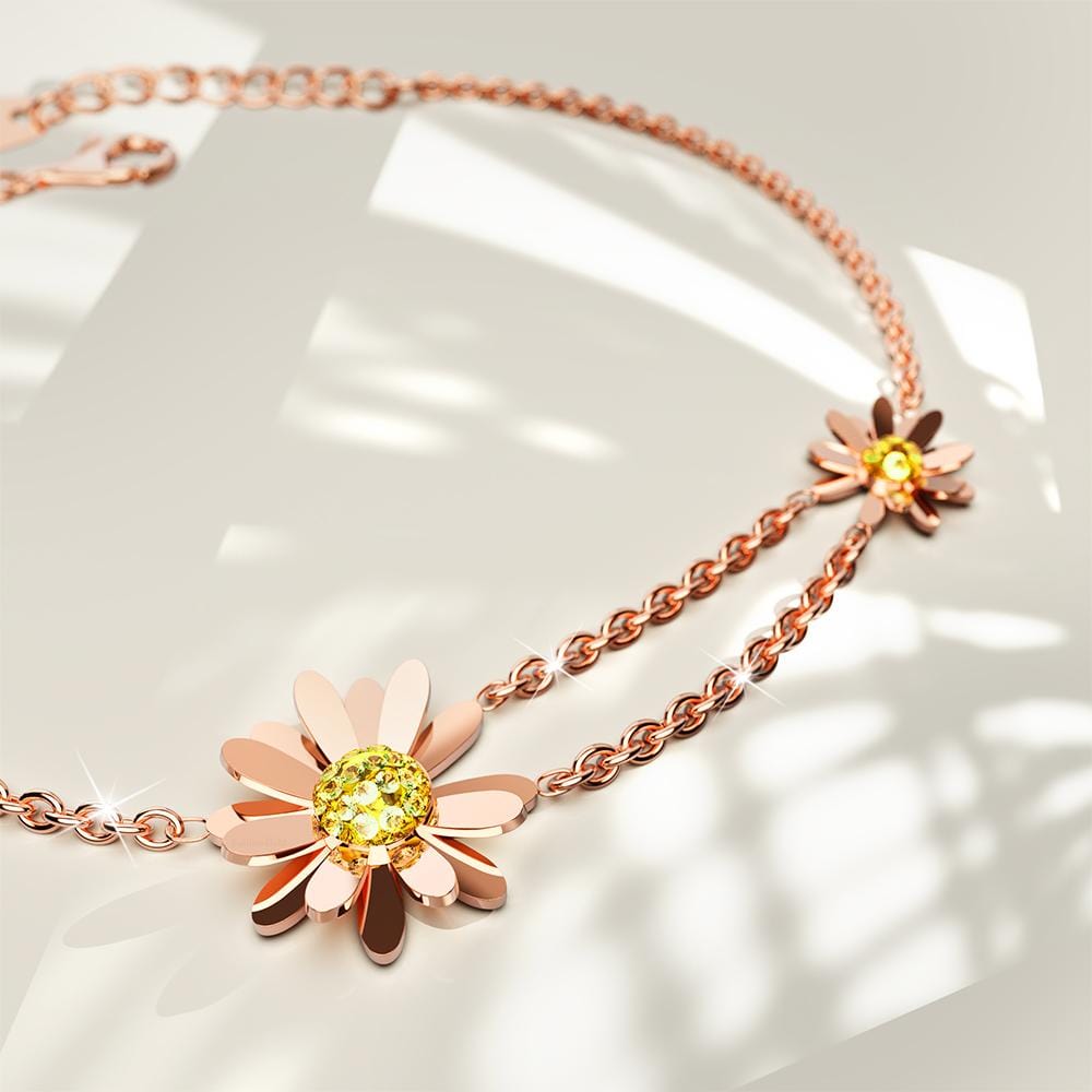 Sunshine Daisy Pendant Bracelet in Rose Gold Layered Steel Jewellery