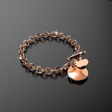 Hammered Disc Charm Belcher T-Bar Toggle Bracelet in Rose Gold Layered Steel Jewellery