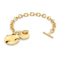 Hammered Disc Charm Belcher T-Bar Toggle Bracelet in Gold Layered Steel Jewellery