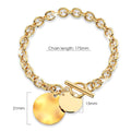 Hammered Disc Charm Belcher T-Bar Toggle Bracelet in Gold Layered Steel Jewellery