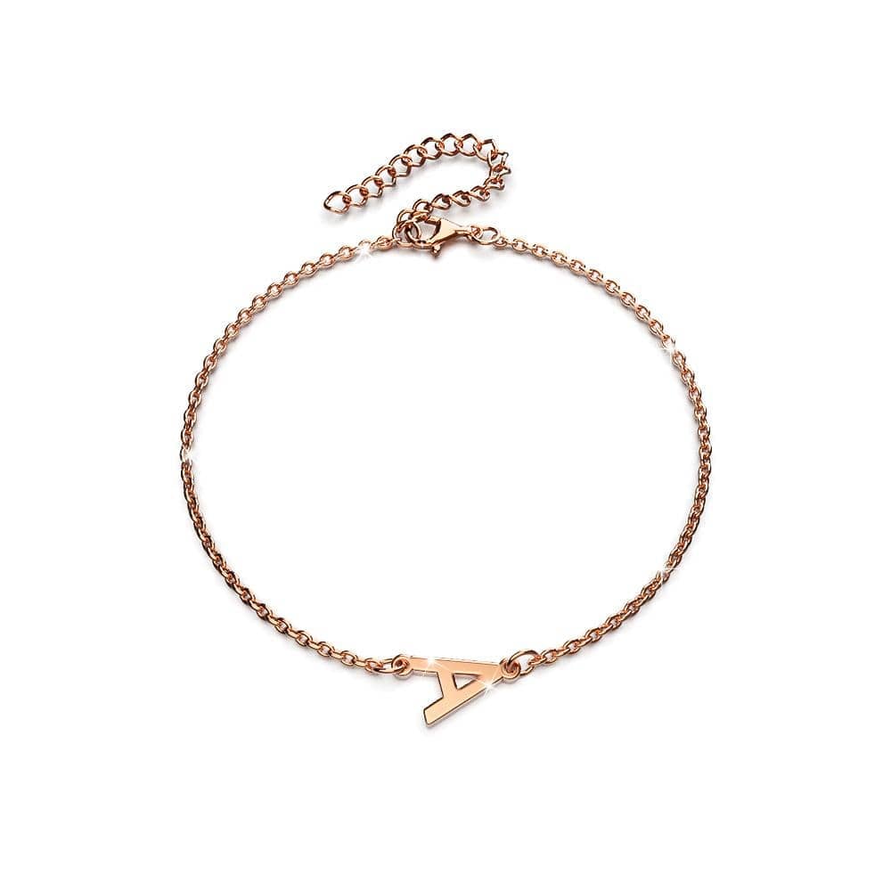 Bold Alphabet Letter Initial Charm Bracelet in Rose Gold Tone