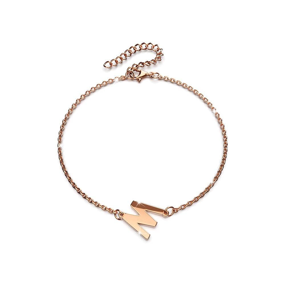 Bold Alphabet Letter Initial Charm Bracelet in Rose Gold Tone