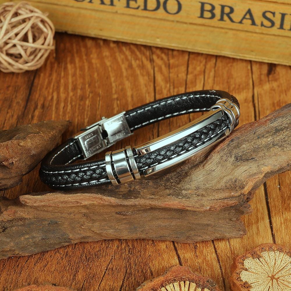 Black Braided Leather Wrap Bracelet