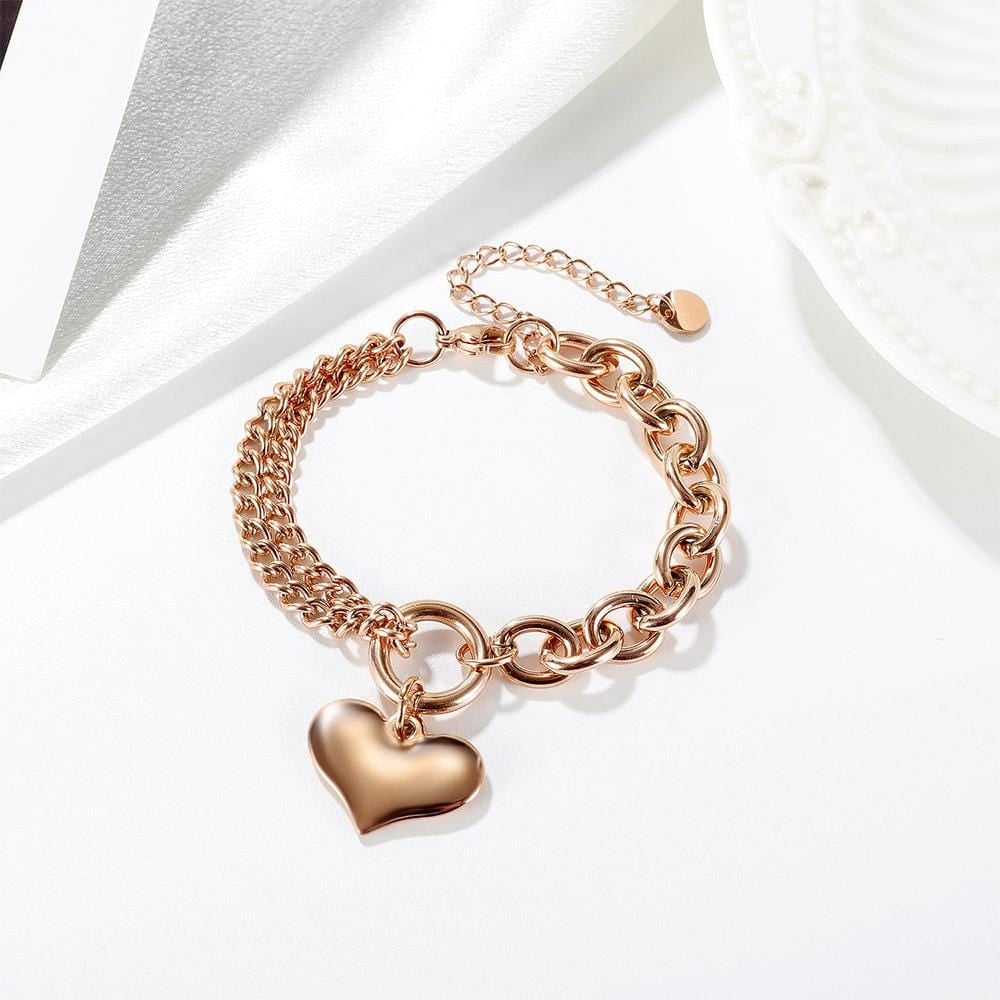 Lovely Heart Charm Dual Link Bracelet in Rose Gold