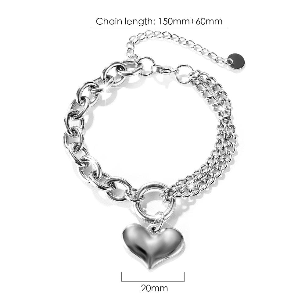 Lovely Heart Charm Dual Link Bracelet in White Gold
