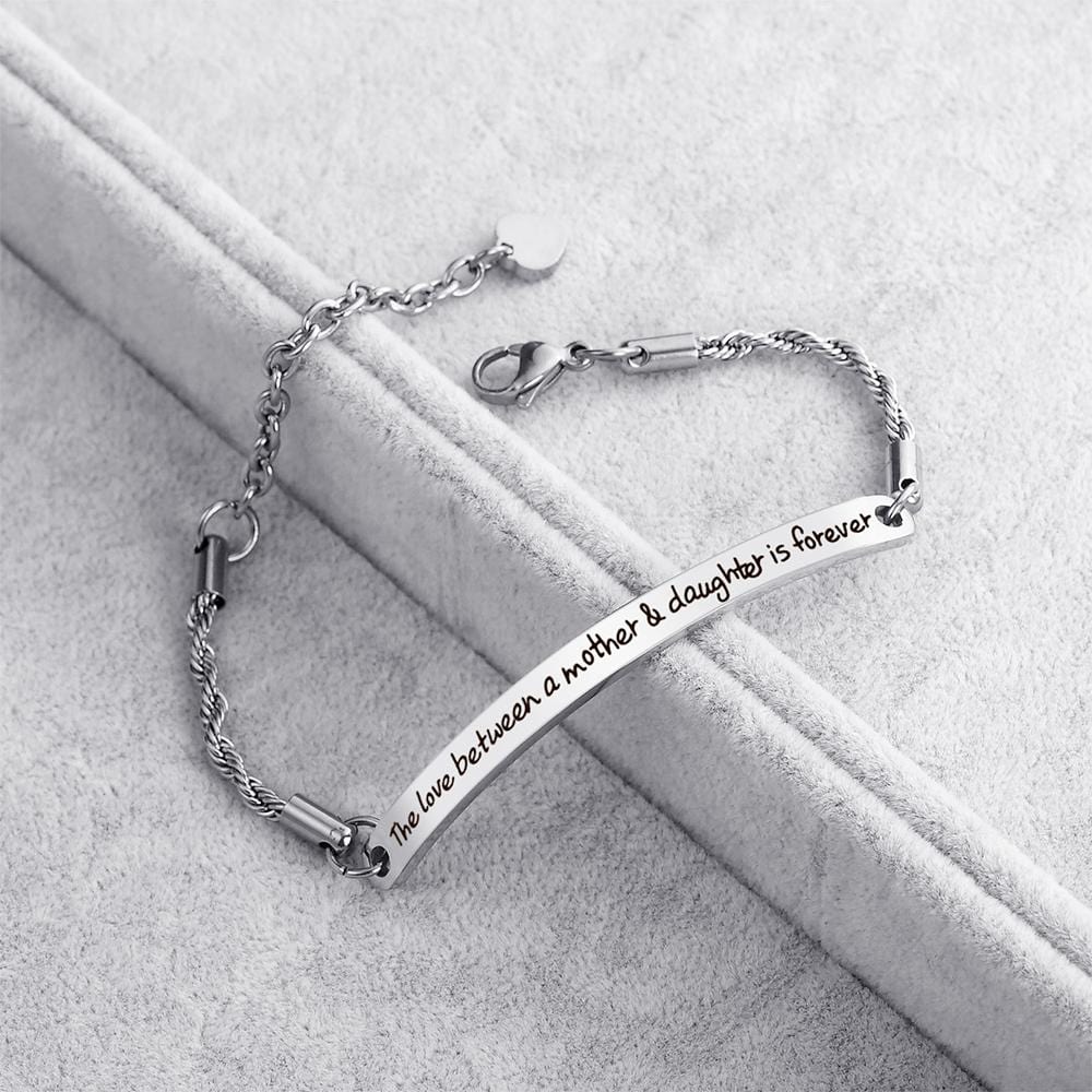 Mother's Love Inscriptions White Gold Bar Bracelet