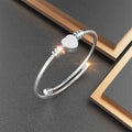 Heart Motif Charmed Stretched Spiral Coil Bangle White Gold Layered