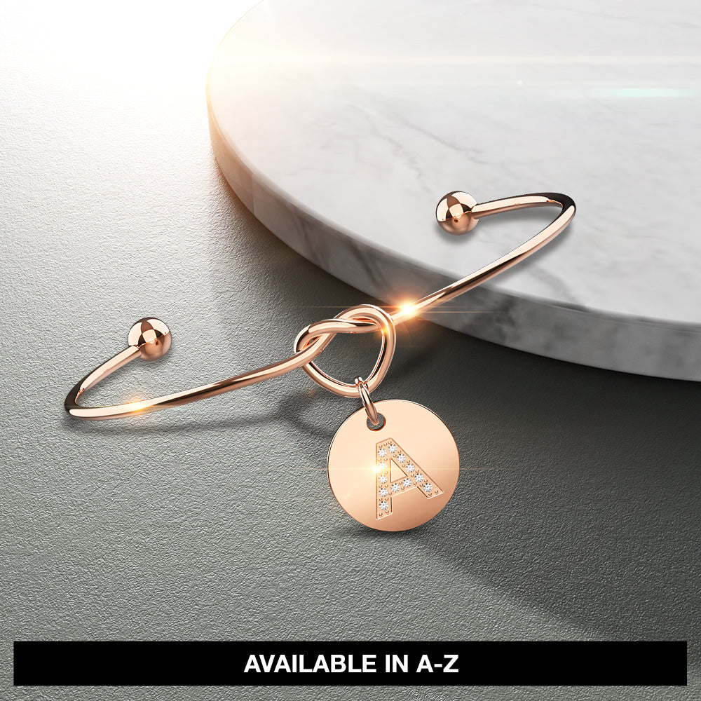 Fancy Alphabet Letter Initial Bangle in Rose Gold