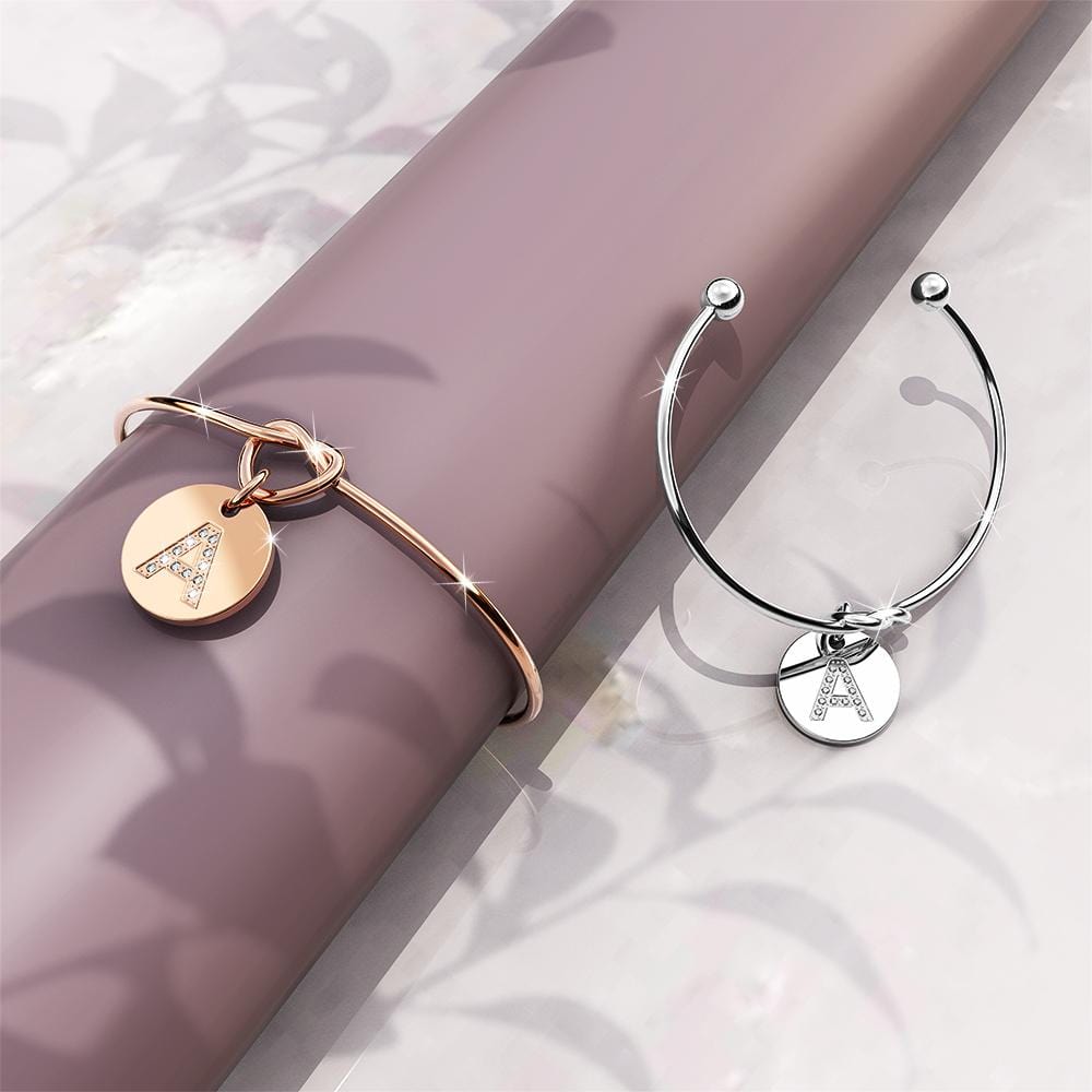 Fancy Alphabet Letter Initial Bangle in Rose Gold